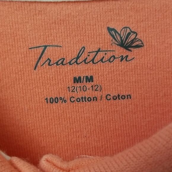 🎁5/$25 Tradition Womans Polo Size Medium Orange With White Butterfly - Picture 2 of 6